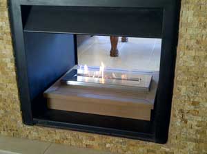 Customer own wood shelf, turned into bio-fuel fireplace